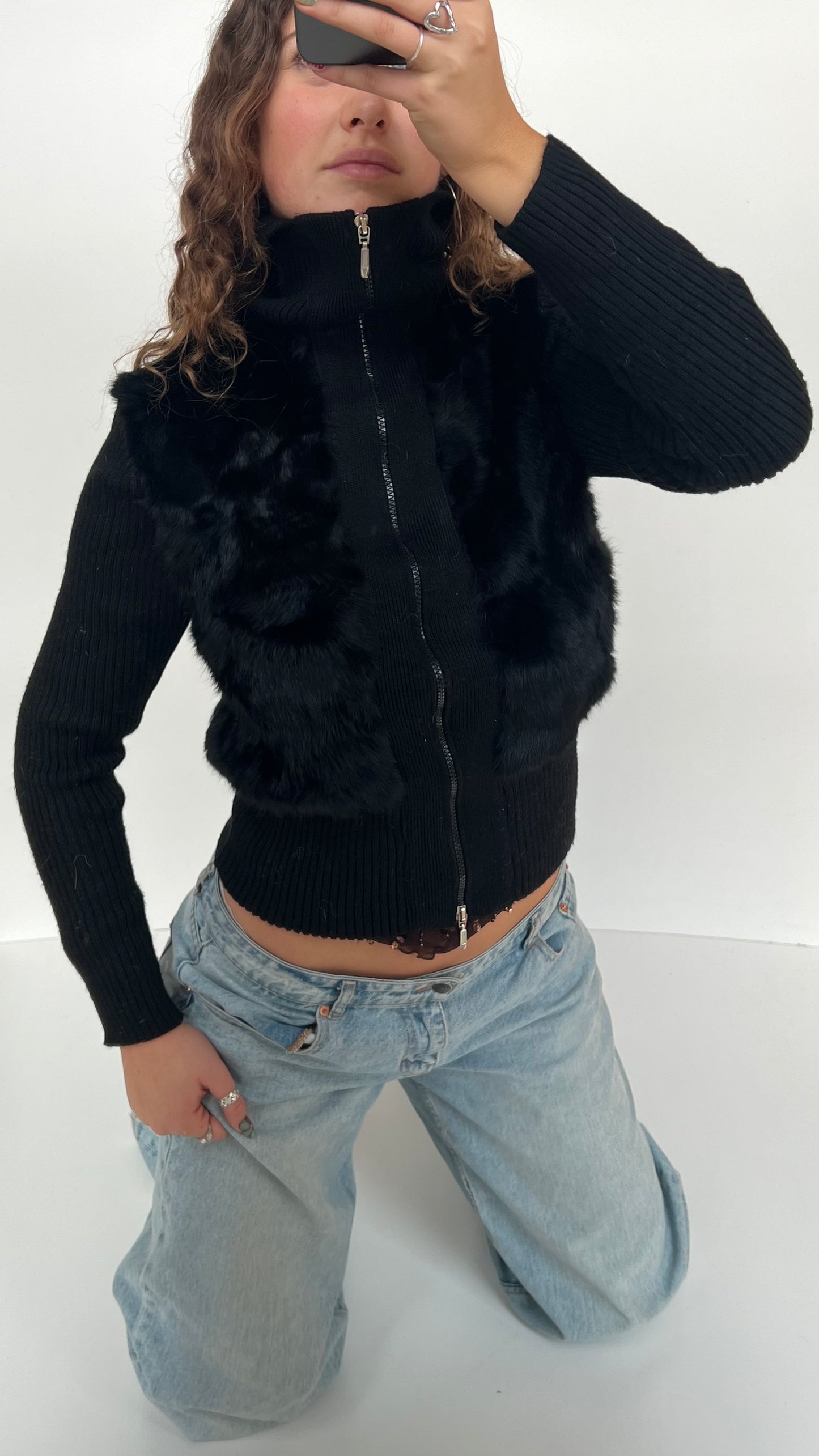 00s black fur jumper- size L
