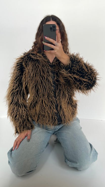 00s orange black fur jacket- size S