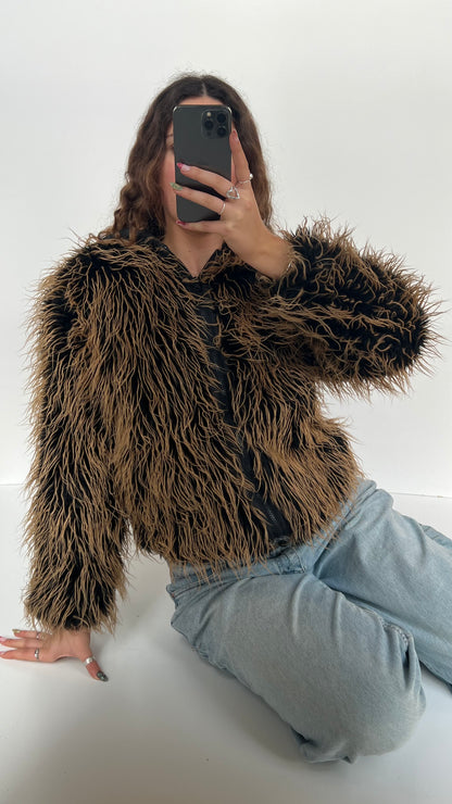 00s orange black fur jacket- size S