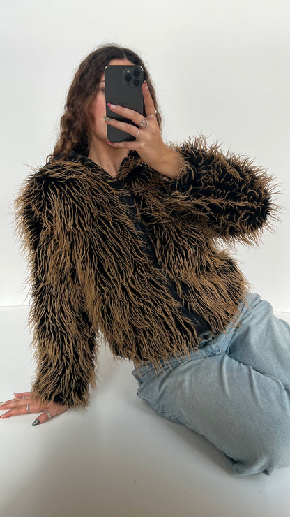 00s orange black fur jacket- size S