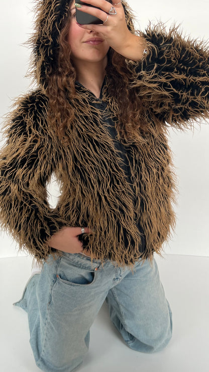 00s orange black fur jacket- size S