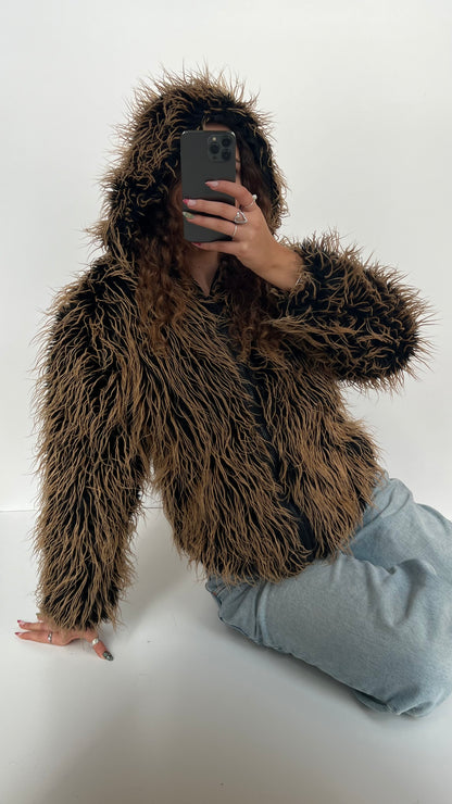 00s orange black fur jacket- size S