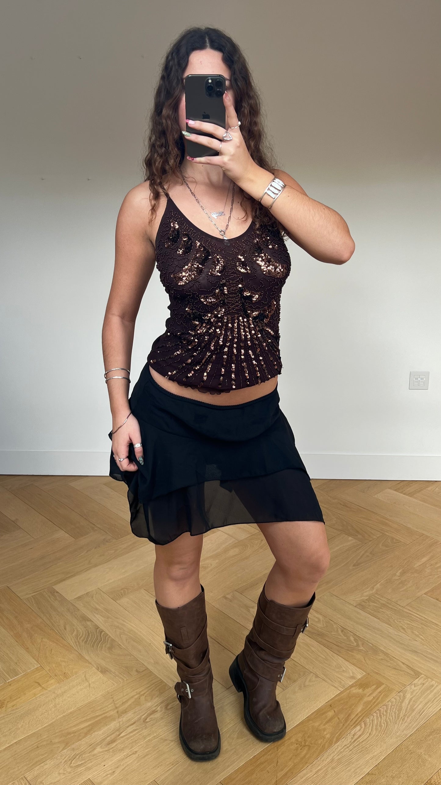 00s black mesh mini skirt- size M