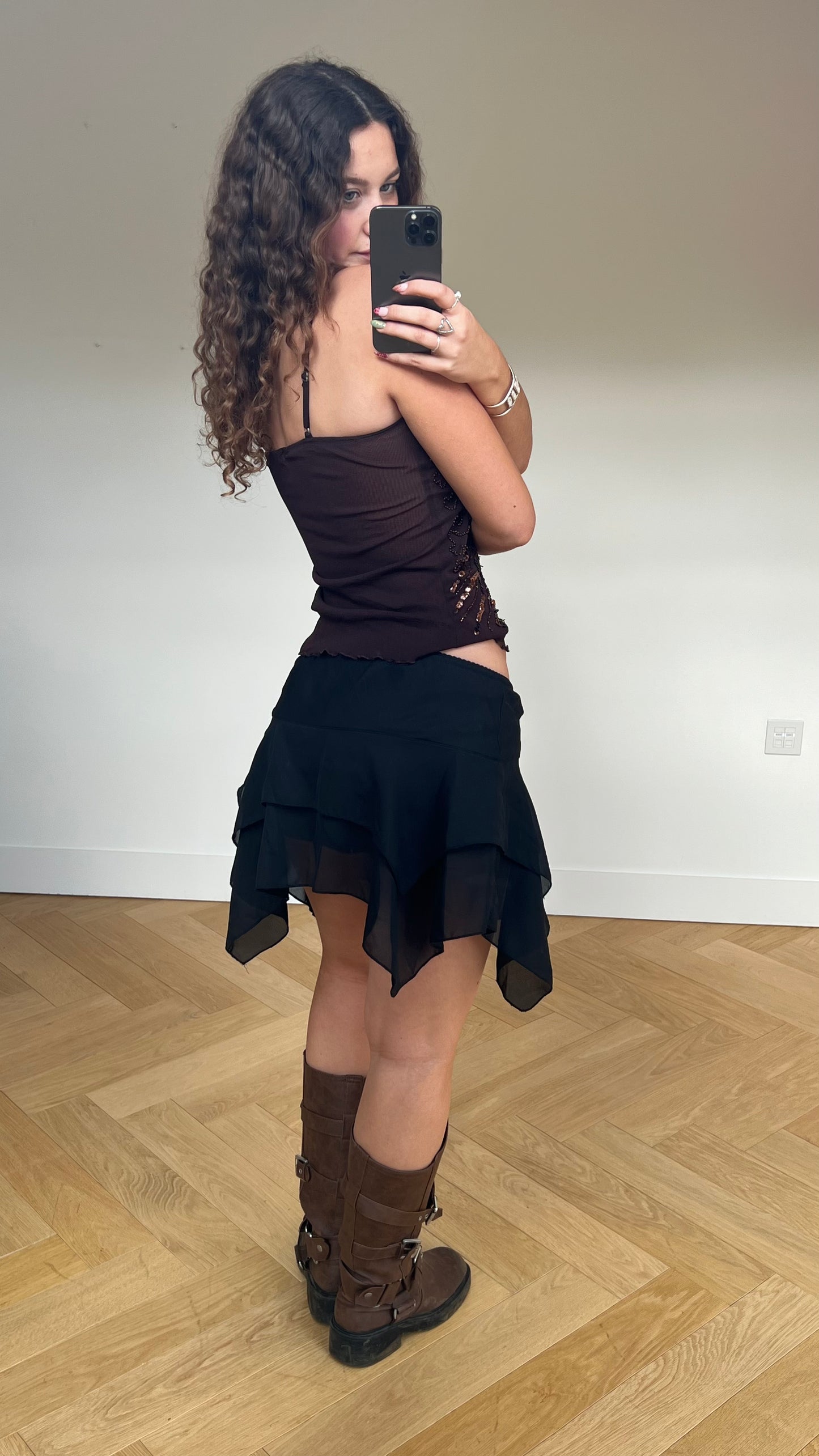 00s black mesh mini skirt- size M