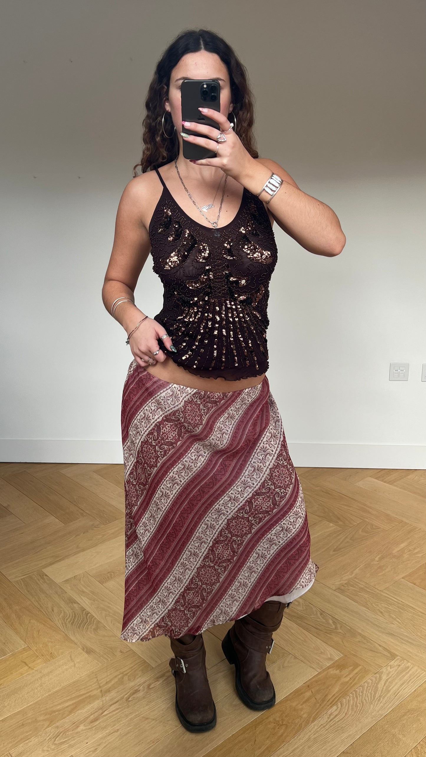 00s pink mesh maxi skirt- size XL