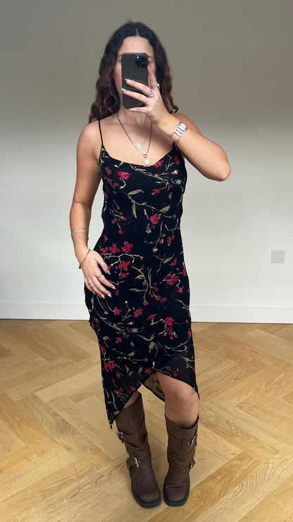 00s black floral mesh midi dress- size S