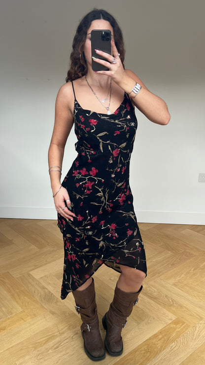 00s black floral mesh midi dress- size S