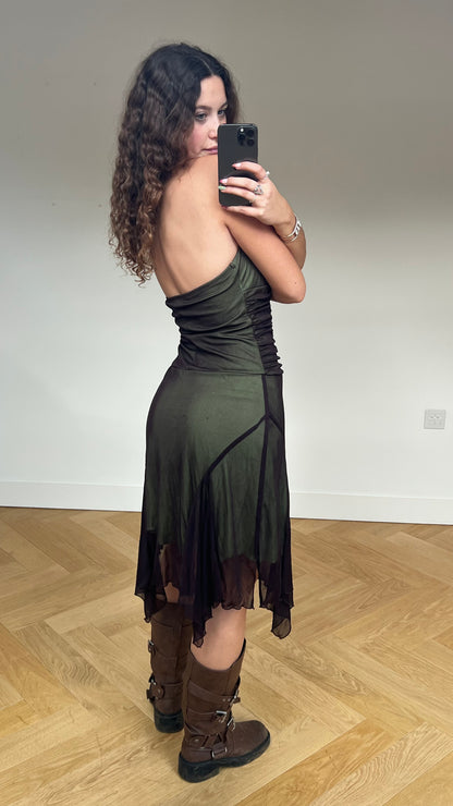 00s green mesh midi dress- size M