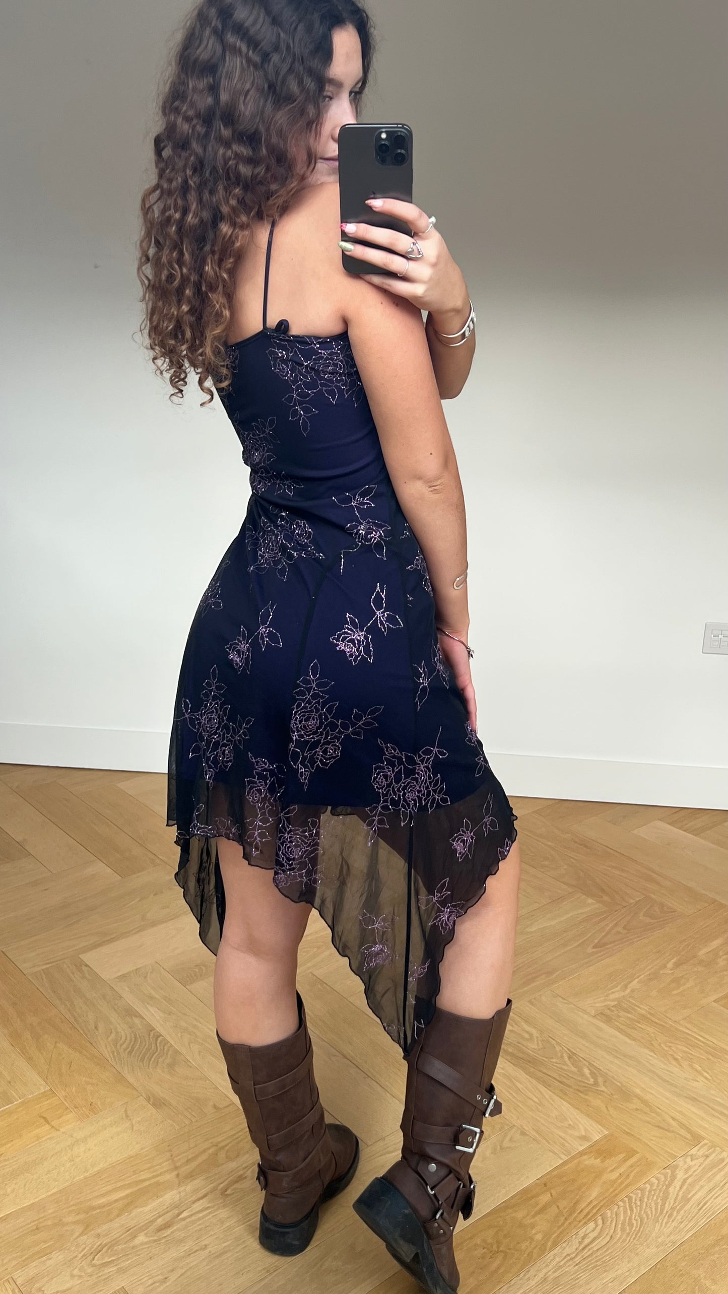 00s black purple glitter dress- size S