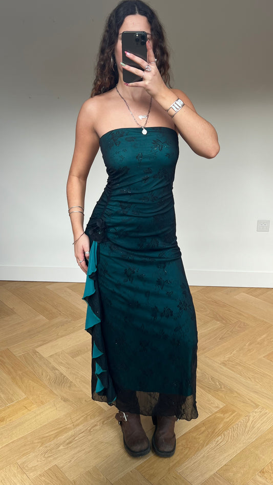 00s blue mesh maxi dress- size S