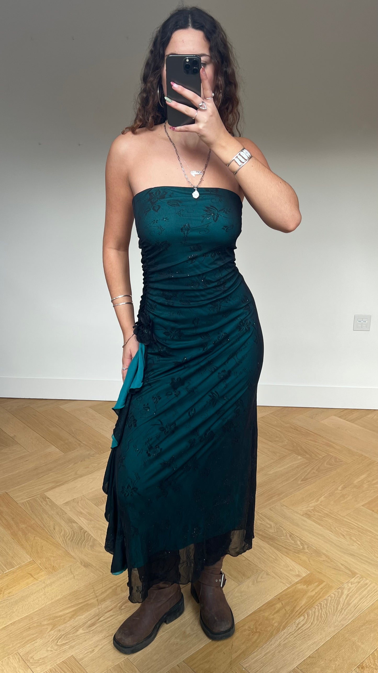 00s blue mesh maxi dress- size S