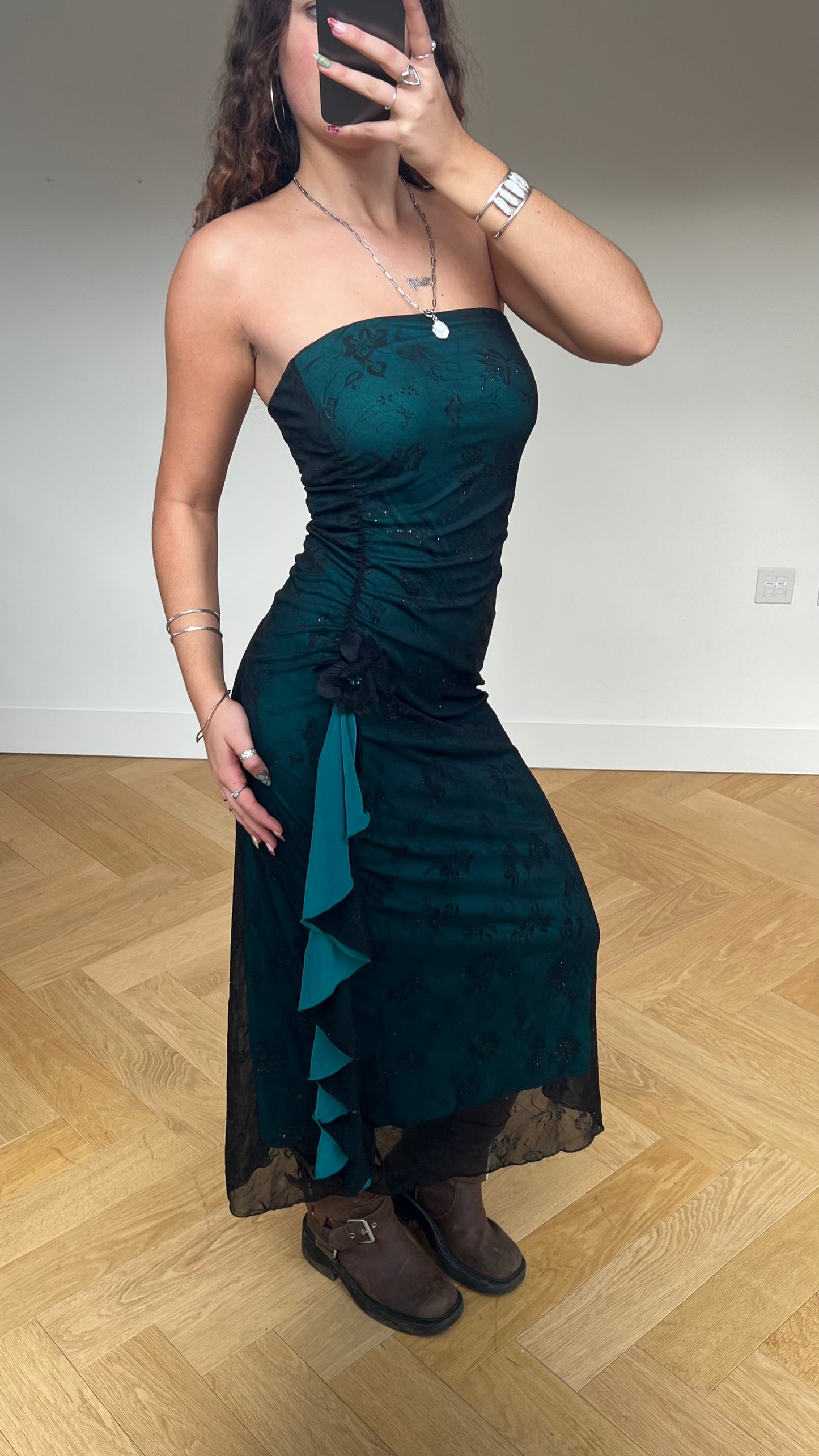 00s blue mesh maxi dress- size S