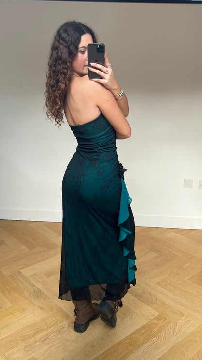 00s blue mesh maxi dress- size S