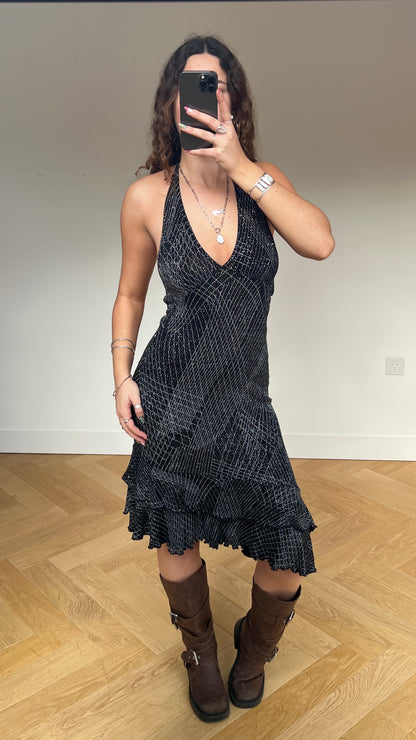 00s black glitter midi dress- size S/M