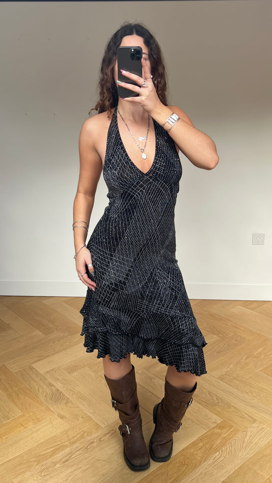 00s black glitter midi dress- size S/M