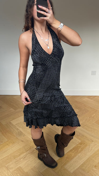 00s black glitter midi dress- size S/M