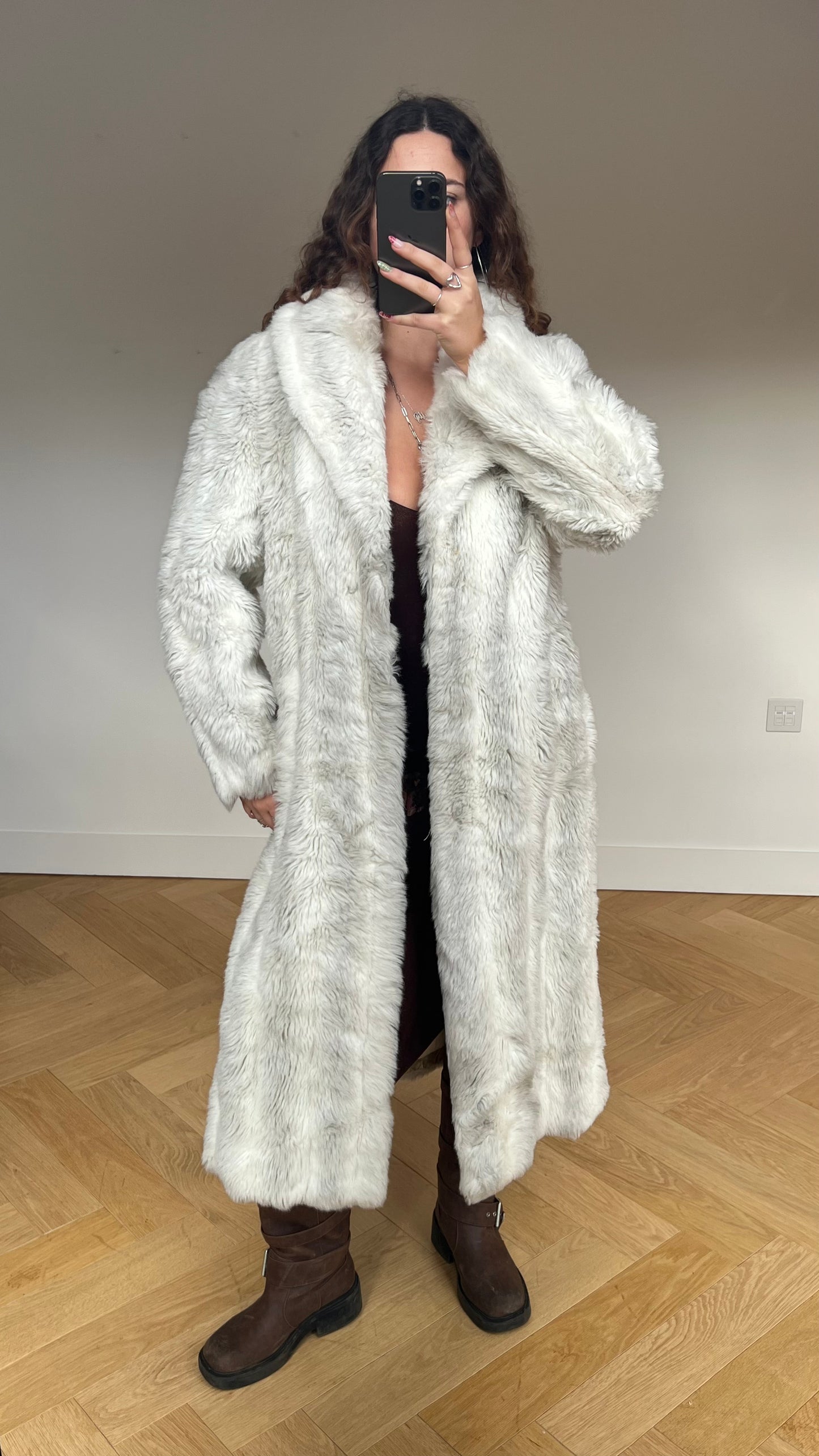 00s white fur coat- size L