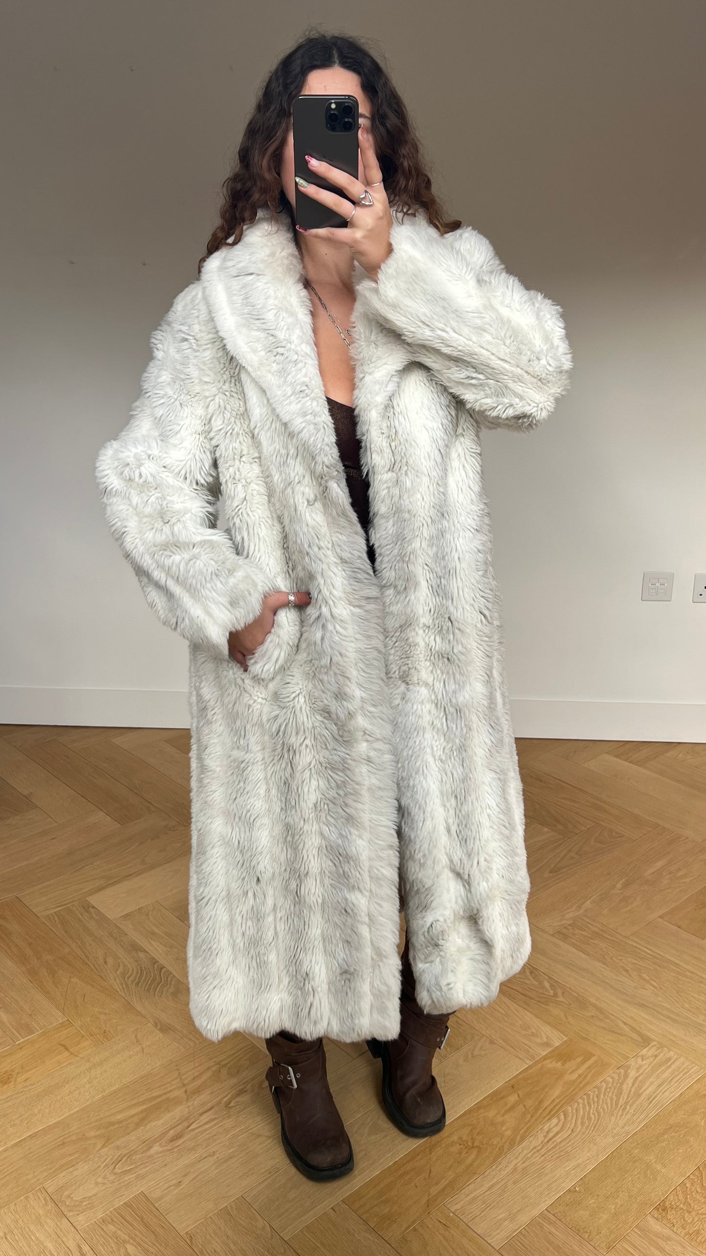 00s white fur coat- size L