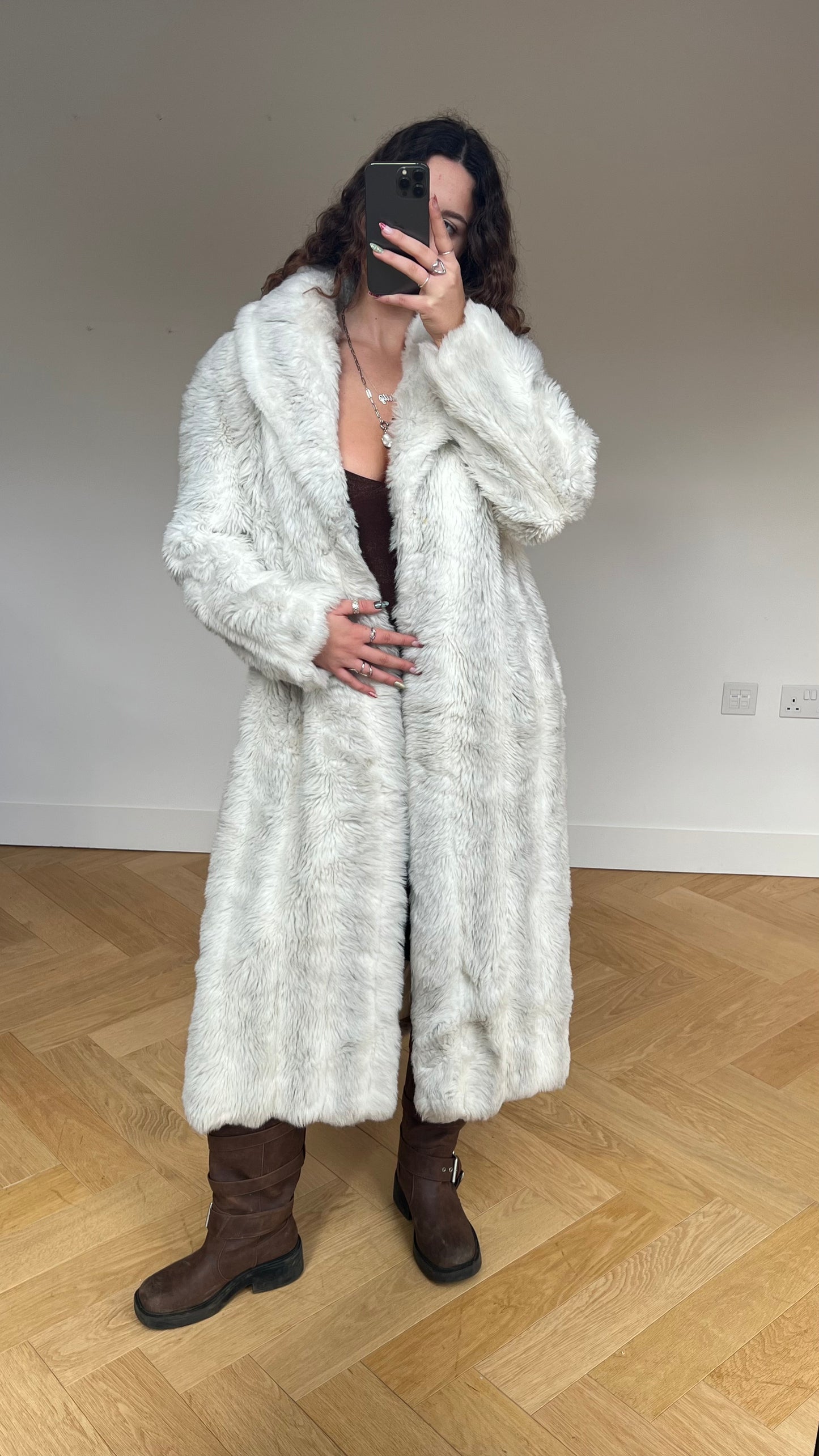 00s white fur coat- size L