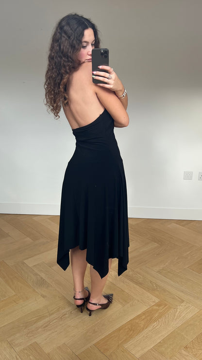 00s black diamanté midi dress- size L