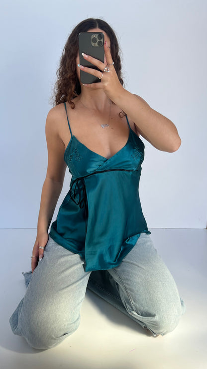 00s teal satin cami- size M