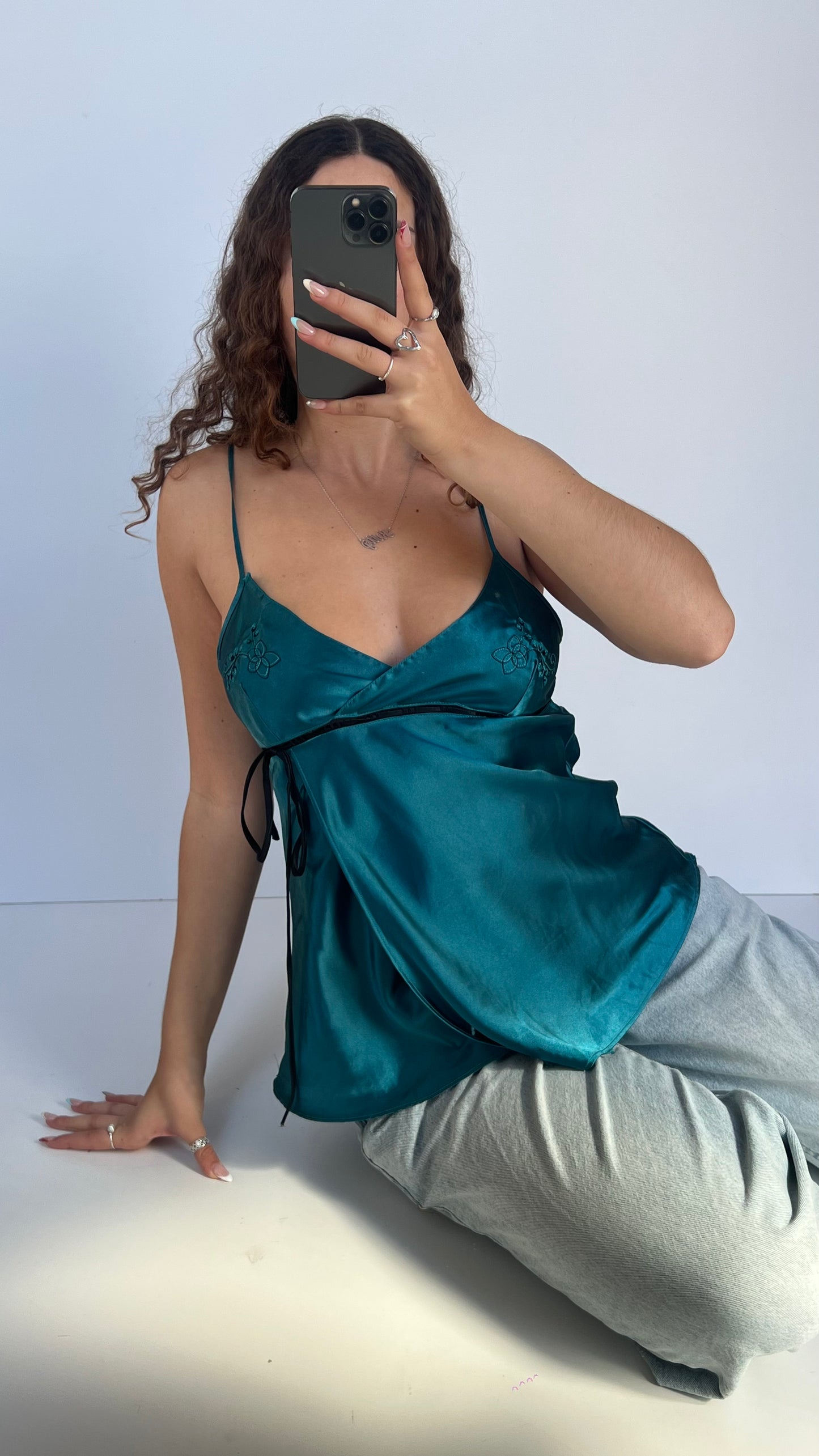 00s teal satin cami- size M