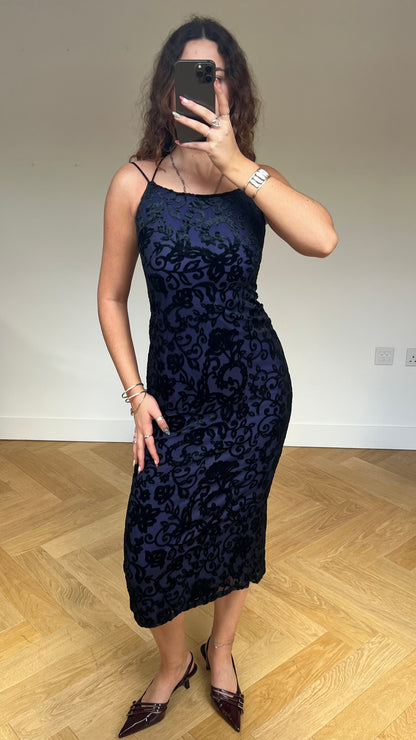 00s purple black velvet maxi dress- size XS