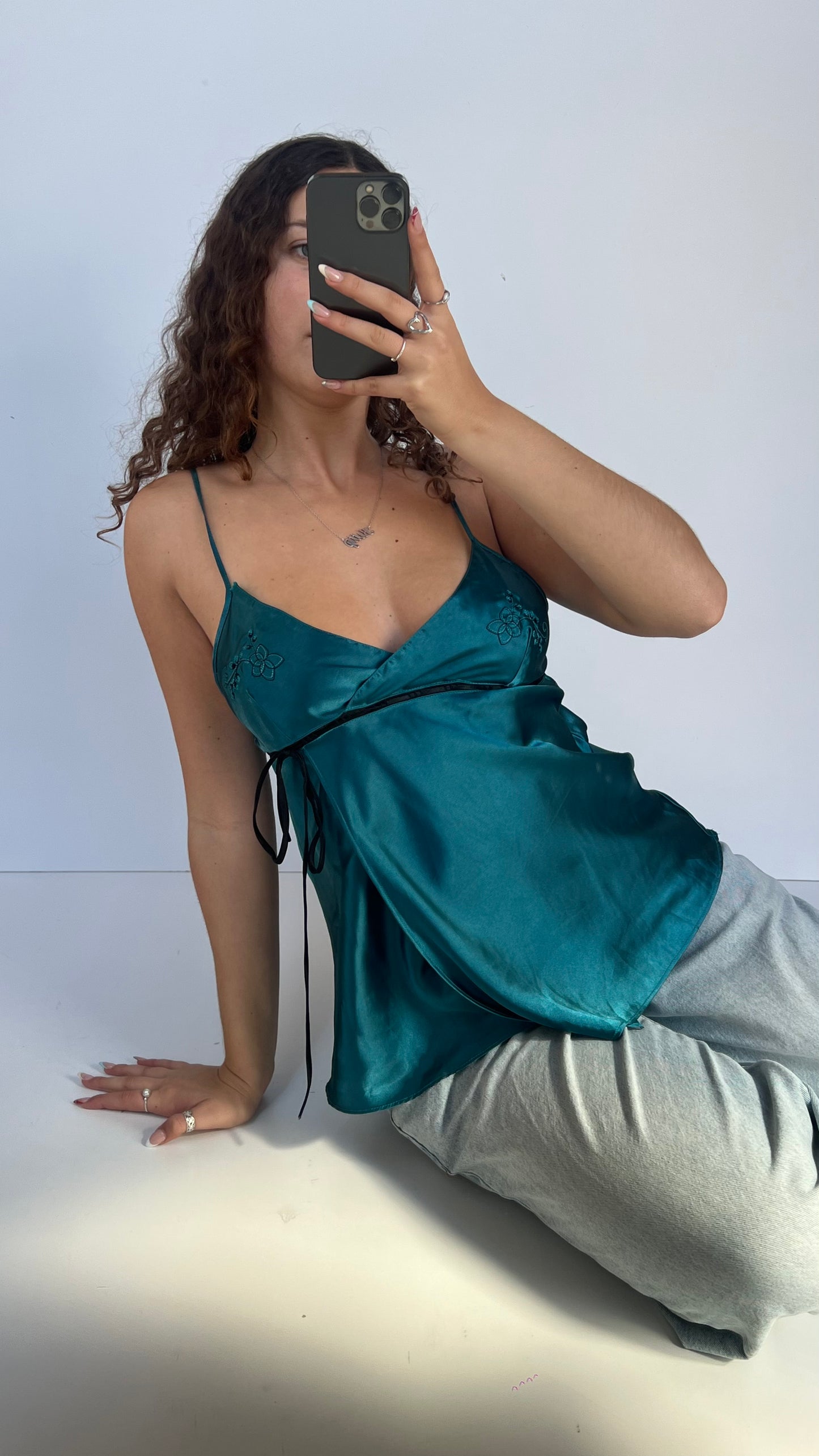 00s teal satin cami- size M