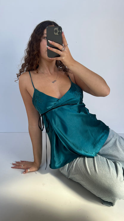 00s teal satin cami- size M