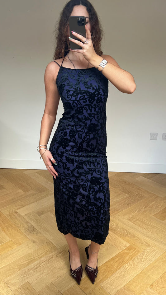 00s purple black velvet maxi dress- size XS