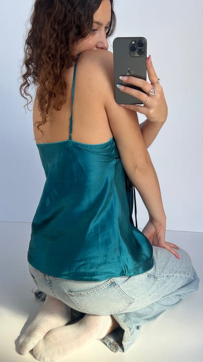 00s teal satin cami- size M