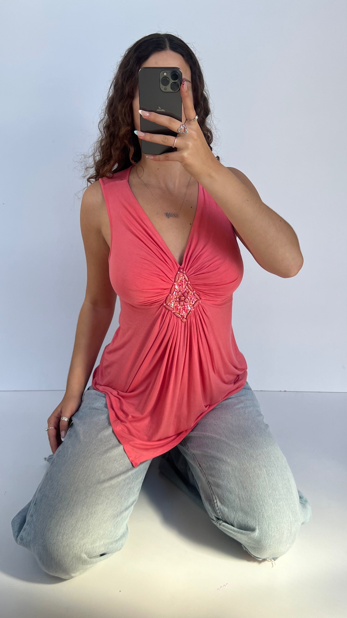 00s coral babydoll top- size M