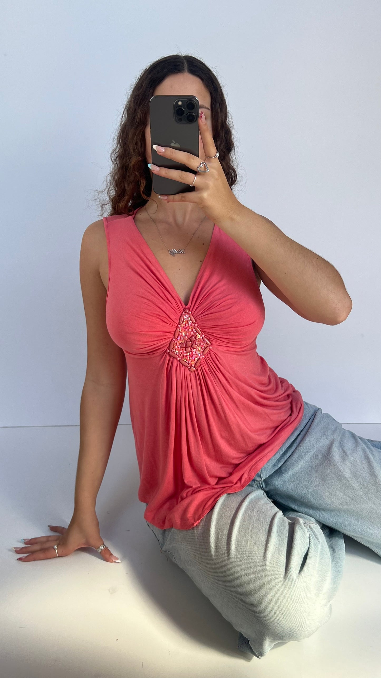 00s coral babydoll top- size M