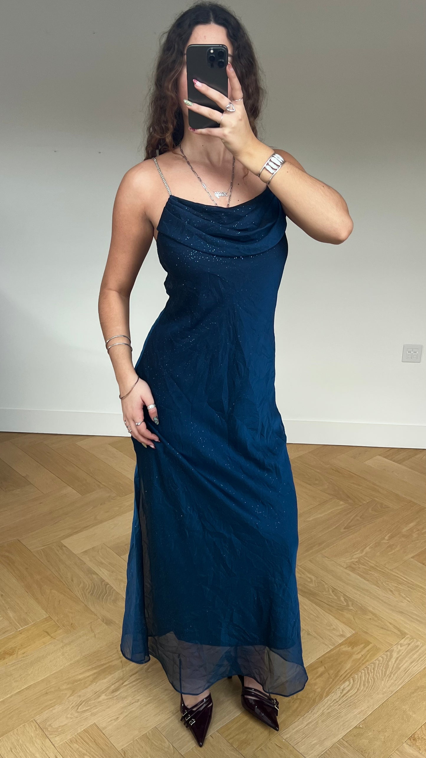 00s navy glitter maxi dress- size M