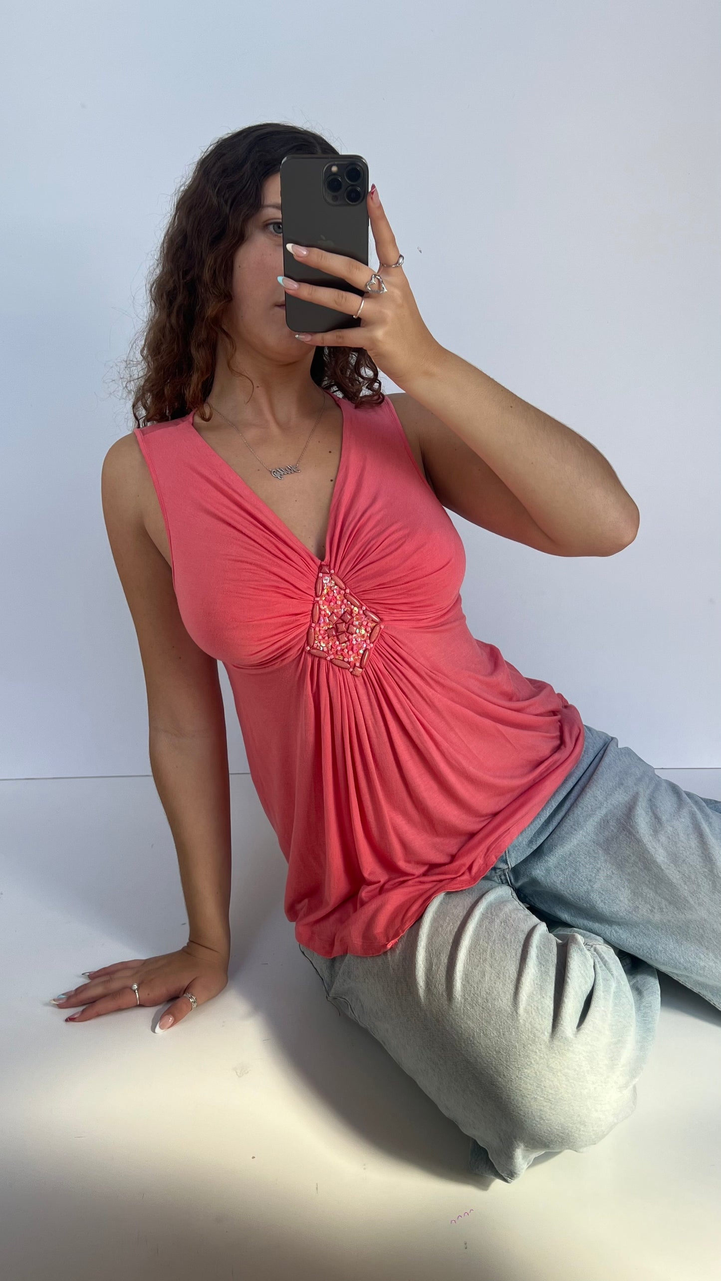 00s coral babydoll top- size M