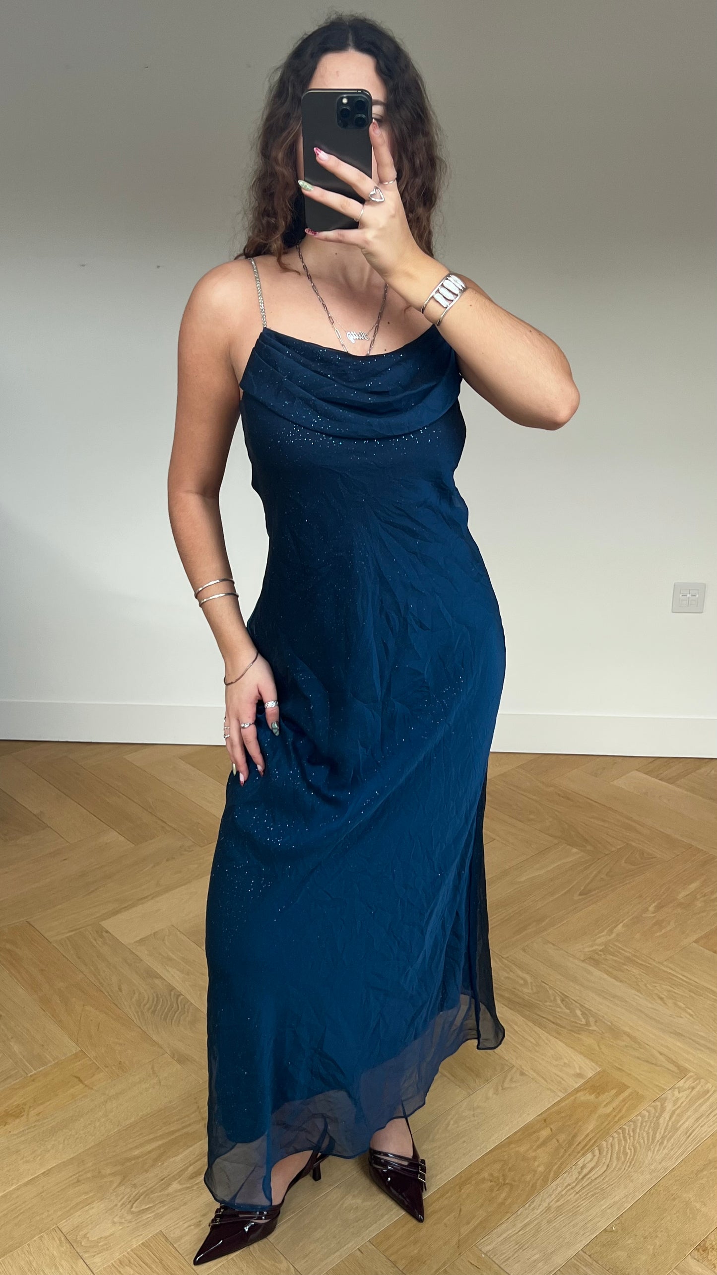 00s navy glitter maxi dress- size M