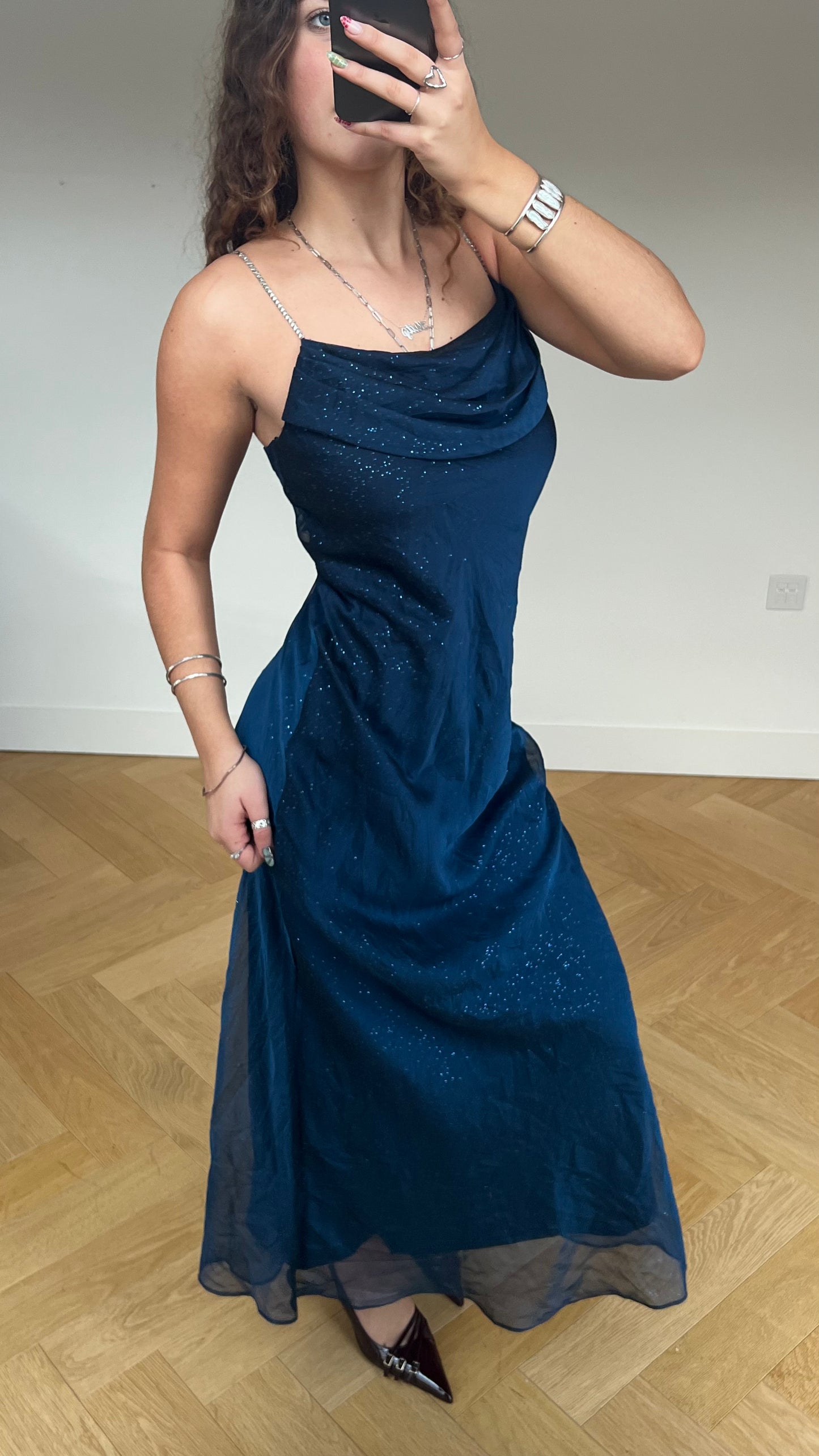 00s navy glitter maxi dress- size M