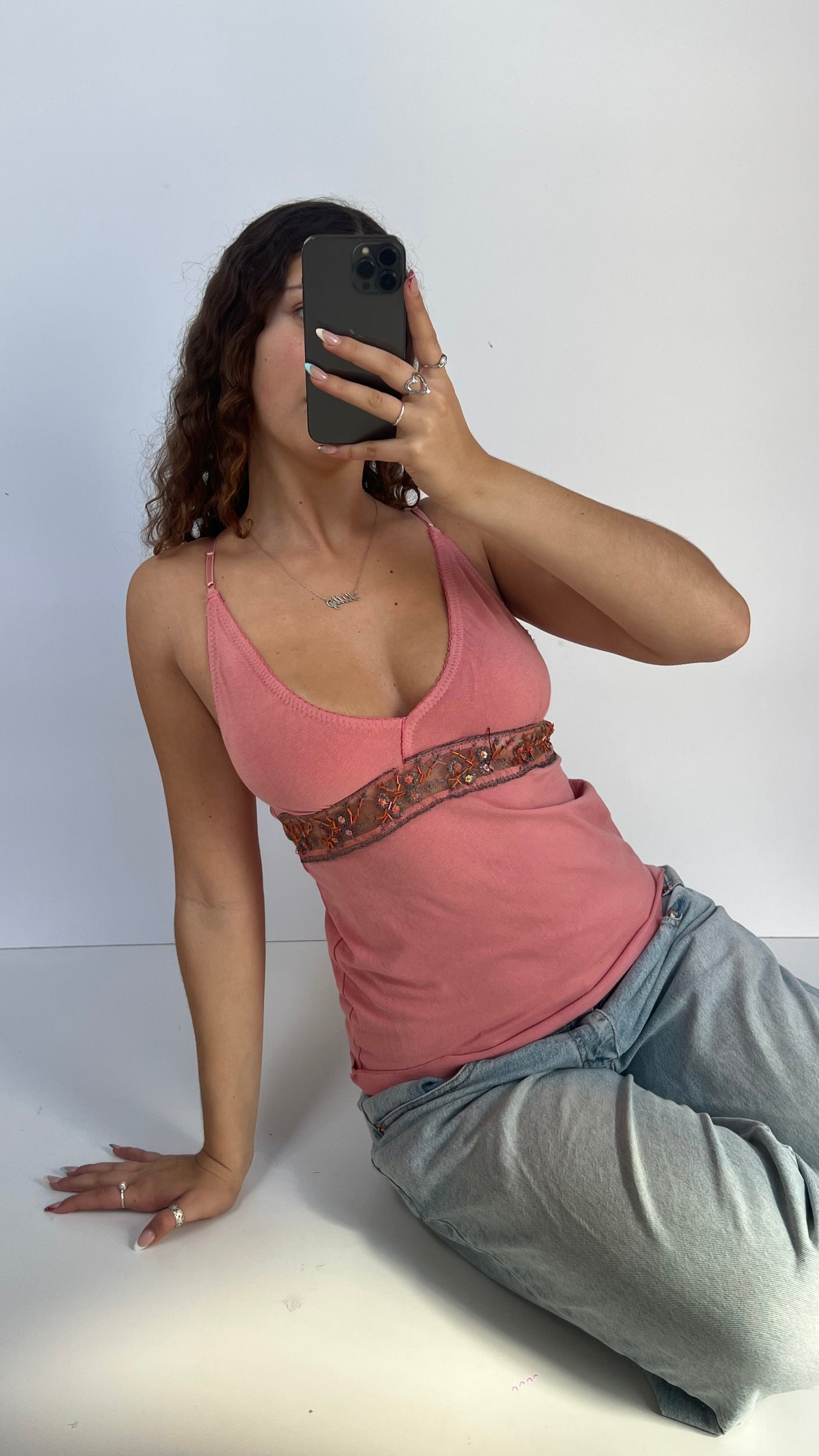 00s pink sequin cami- size L