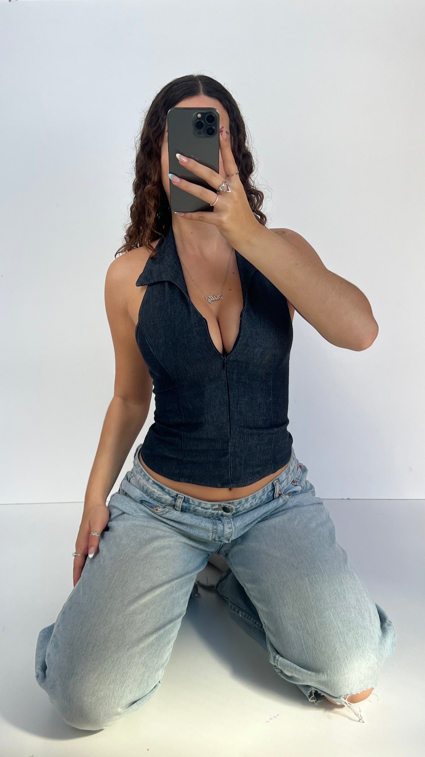 00s denim halter top- size S