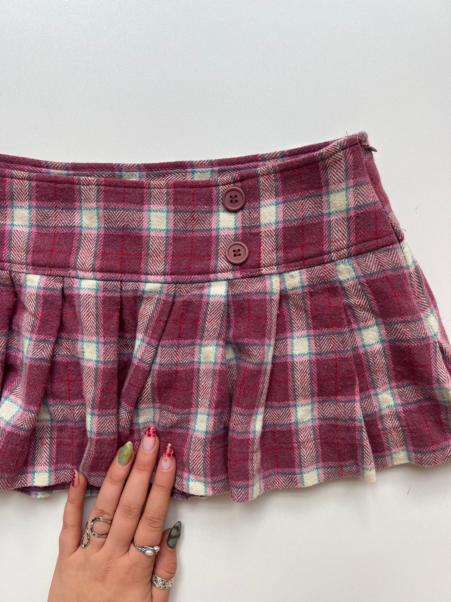 00s pink plaid micro mini skirt- size S