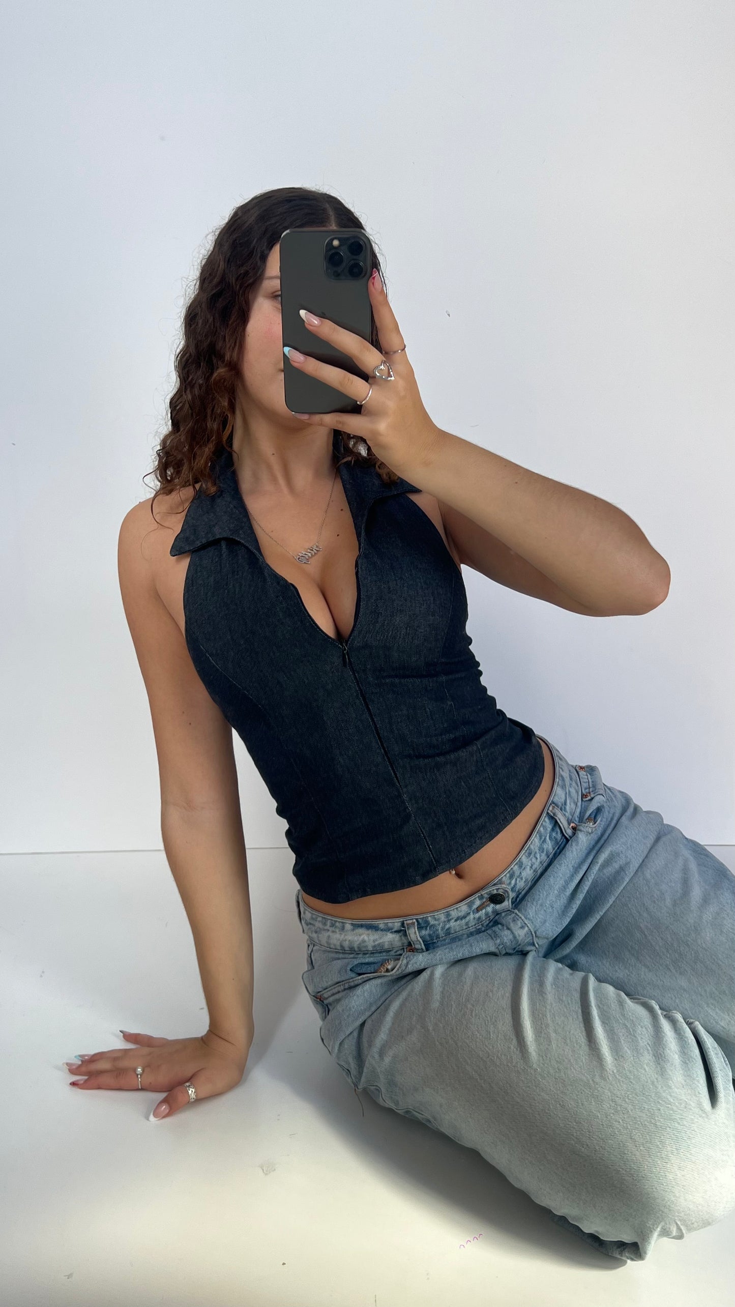 00s denim halter top- size S