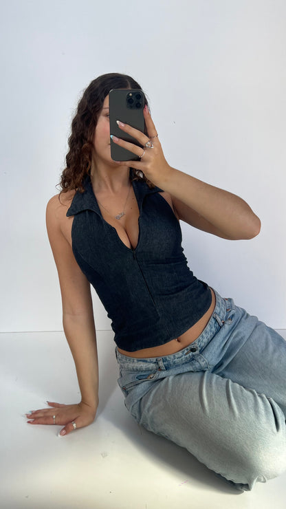 00s denim halter top- size S