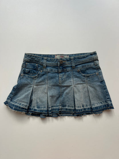 00s denim pleated mini skirt- size XS