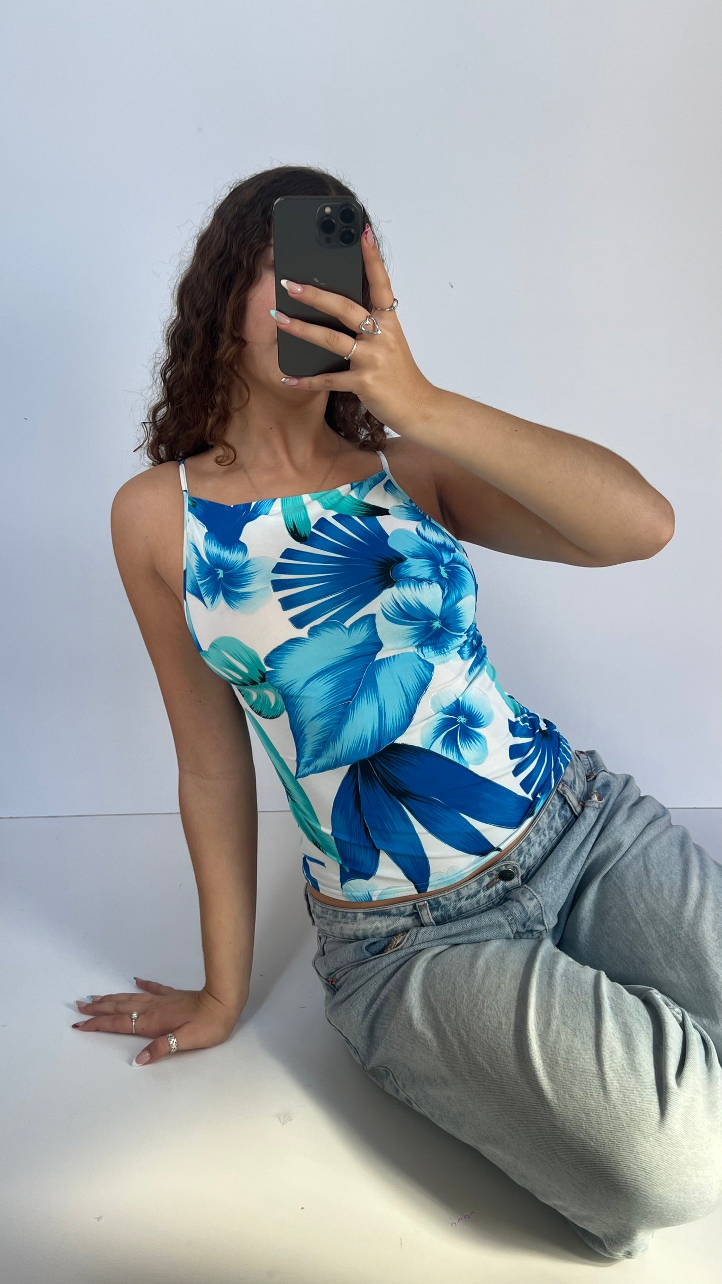 00s blue floral cami- size M