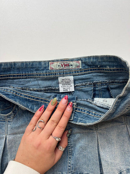 00s denim pleated mini skirt- size XS