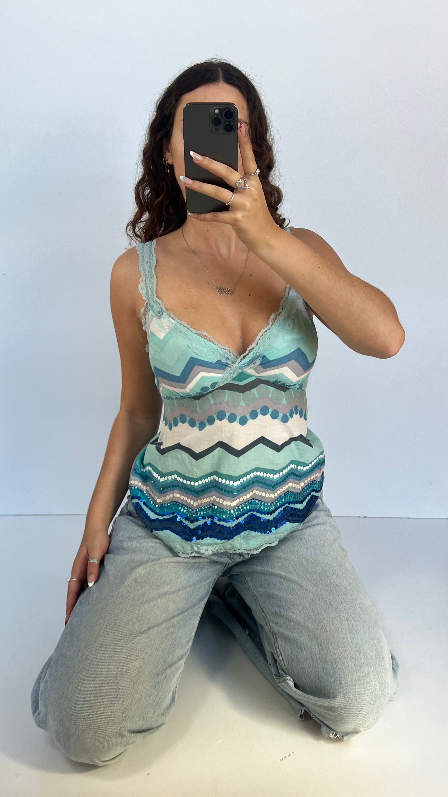 00s cotton blue sequin cami- size M