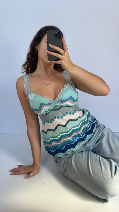 00s cotton blue sequin cami- size M