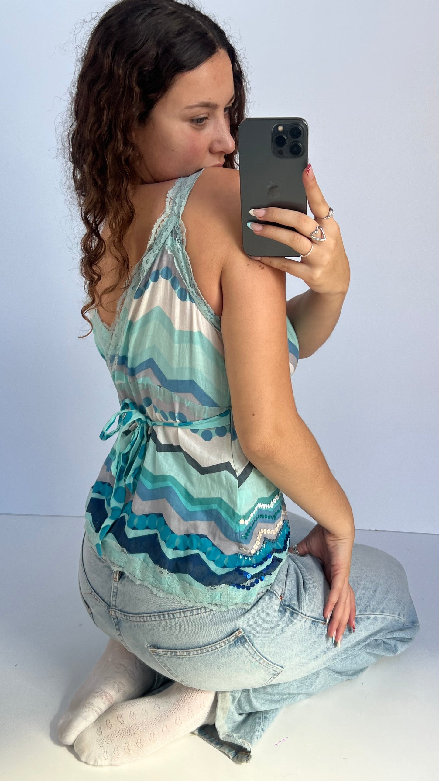 00s cotton blue sequin cami- size M