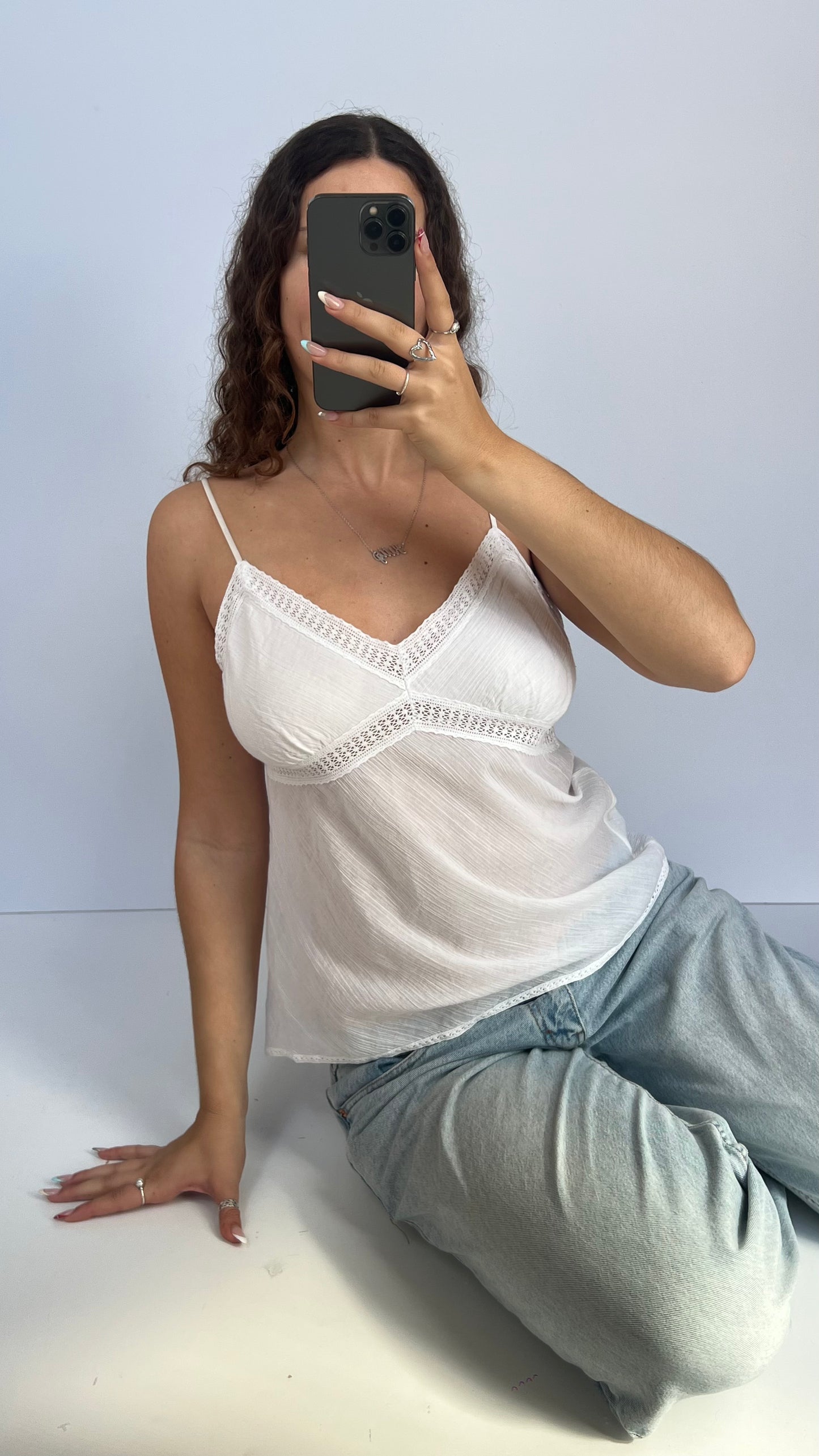00s white cotton lace cami- size L