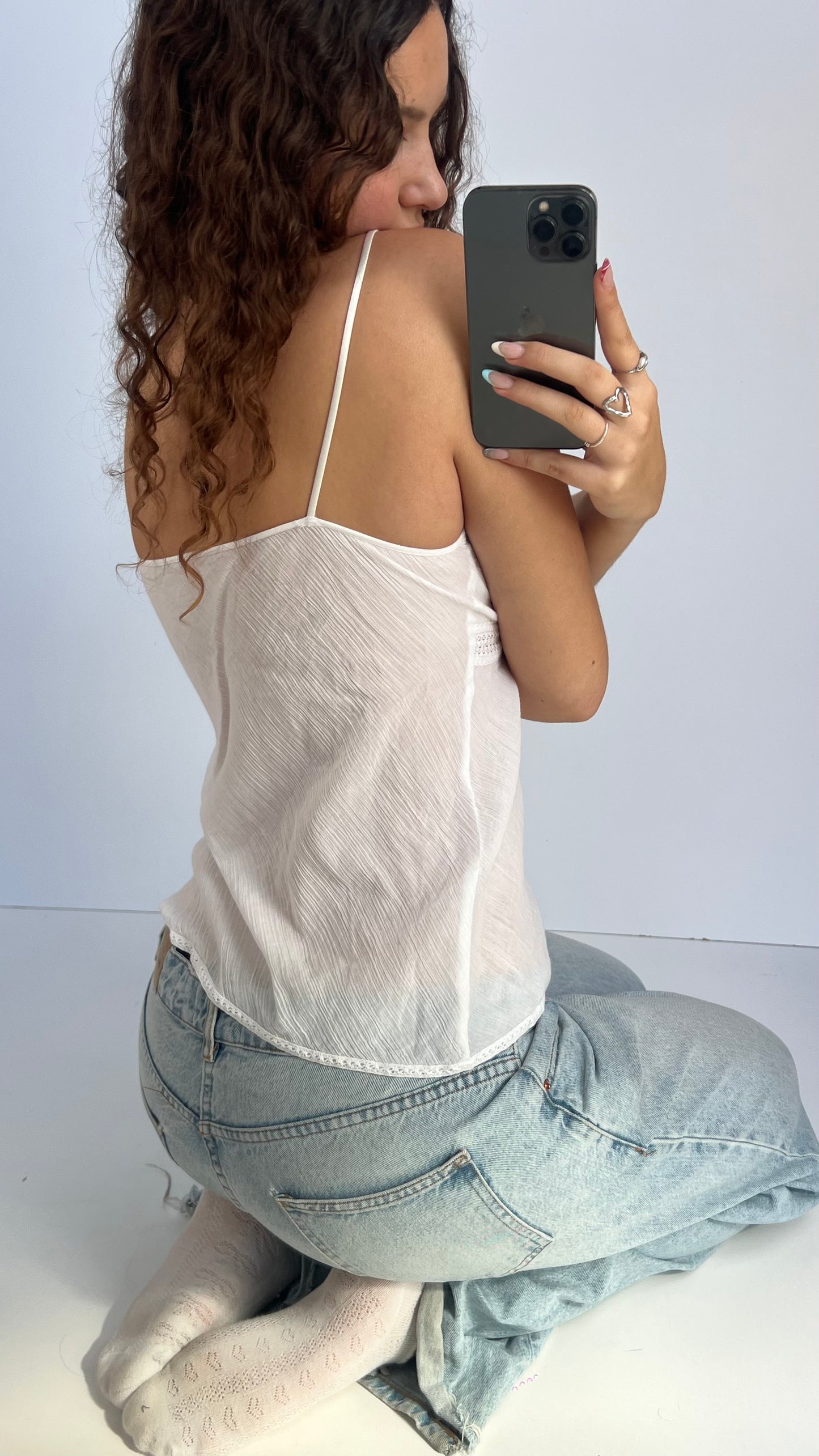 00s white cotton lace cami- size L